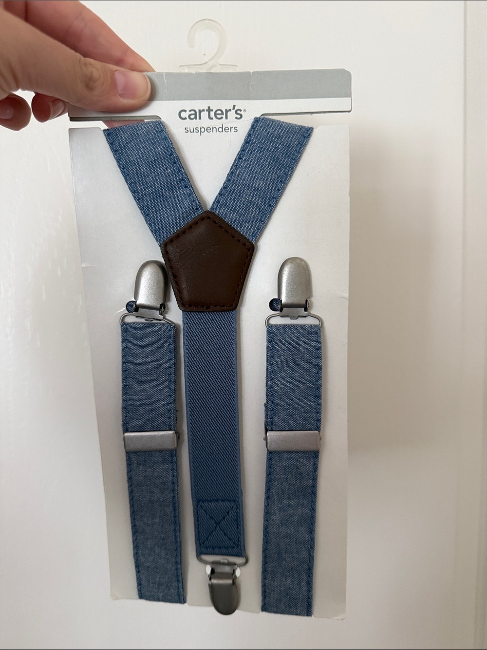 Carter's Denim-Style Blue Men's Suspenders with Brown Leather Accent